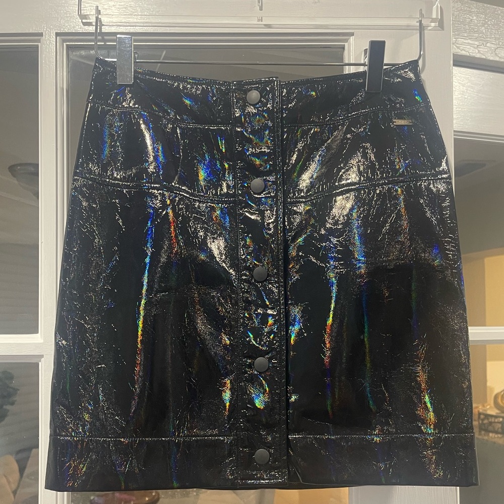 A/X Black Rainbow Leather Mini Skirt